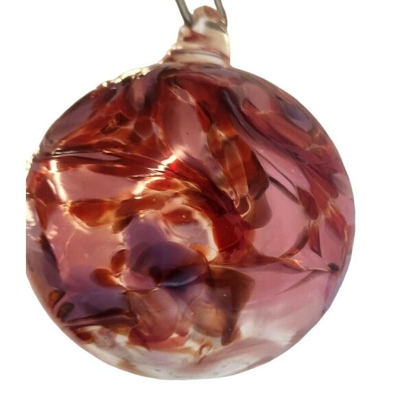 5" Hand-Blown Glass Ornament With Swirled Red & Purple Design - Picture 8 of 11